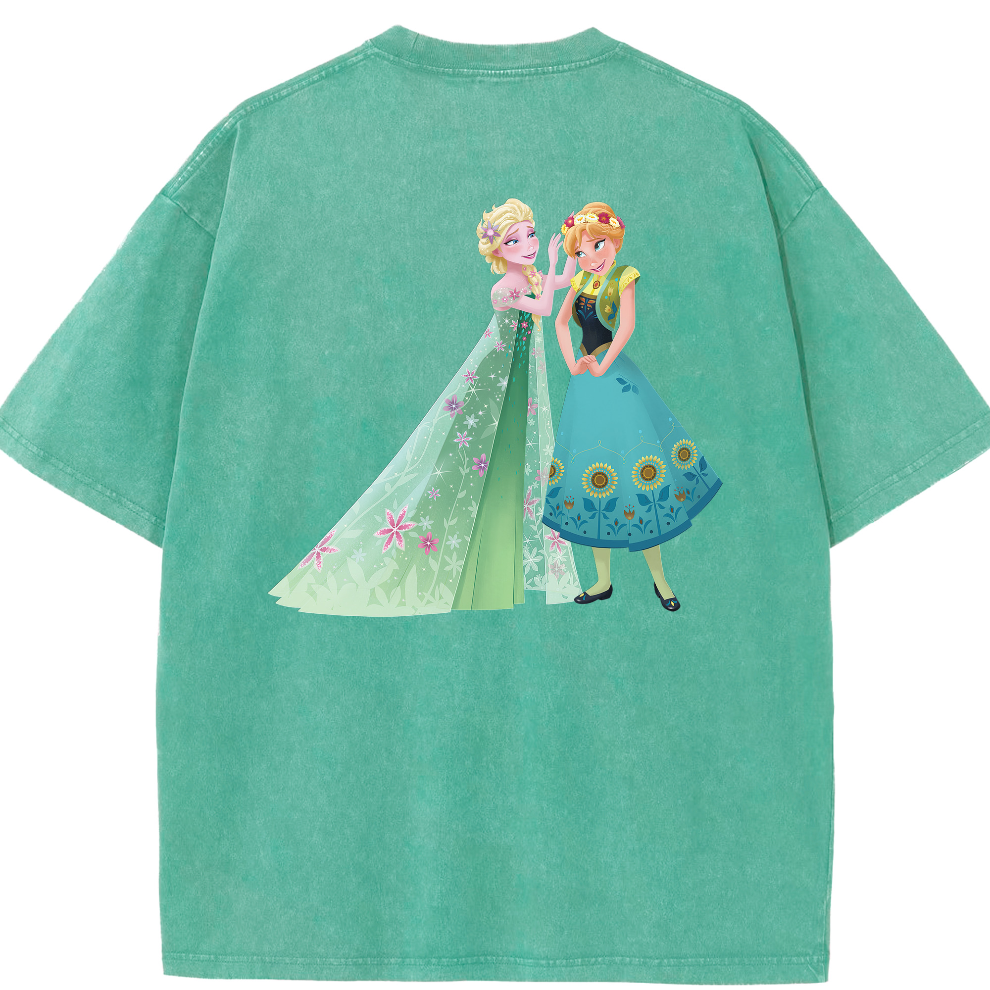 （画像用） アナと雪の女王 アンナ エルサ Frozen Anna Elsa 綿100% ヴィンテージ風 半袖Tシャツ（背面プリント）